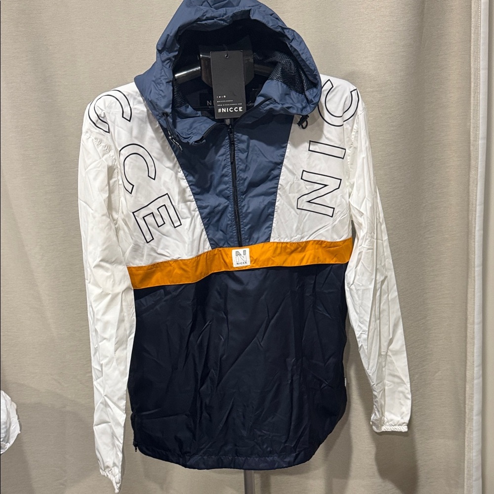 Nicce Blue and White Jacket with  Matte Gold Accent